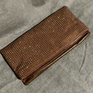 NWOT BCBGeneration Shimmer Brown Clutch Foldover